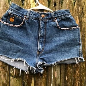 Blue Jean Shorts with Embroidered Pockets
